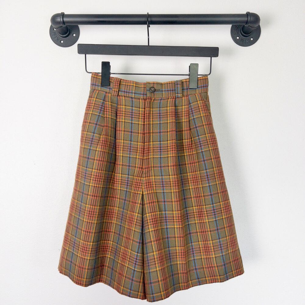 Adore Japan Dark Academia Plaid Pleated High Rise Wool Trouser Shorts Size 7